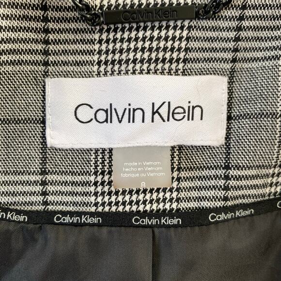 Calvin Klein Glenn Plaid Double Breasted Blazer Jacket Sz 8 Grey Black Plaid - Picture 9 of 11